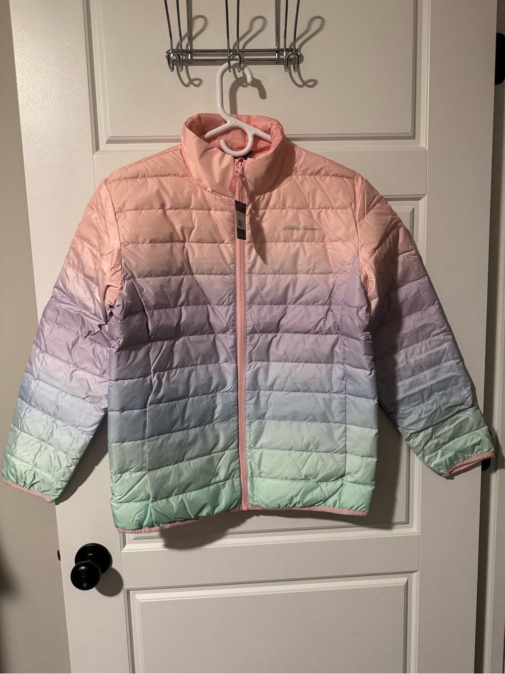 NWT Eddie Bauer Cirruslite Down Puffer Jacket, Pastel Ombré, Girls Size Large
